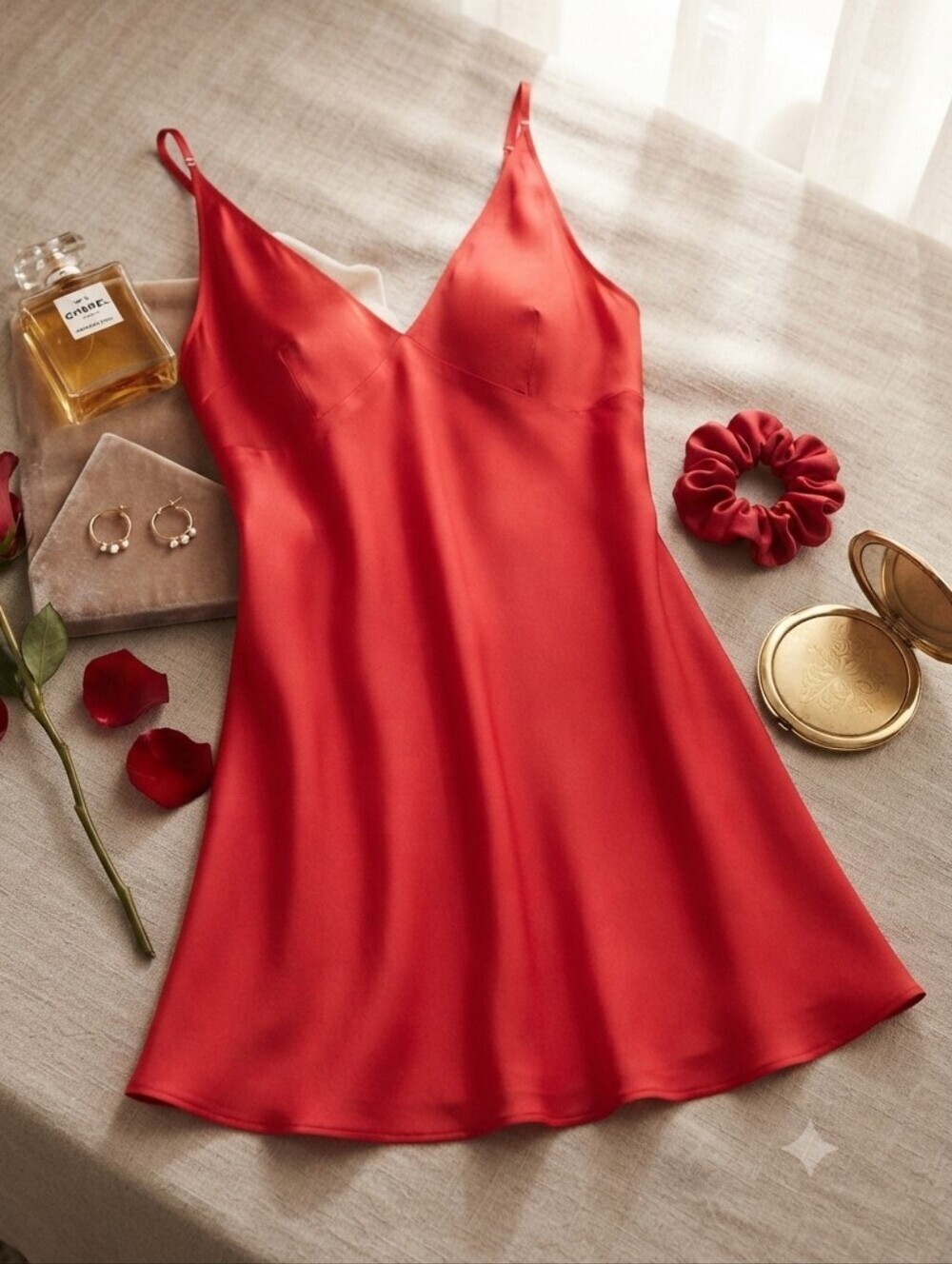 90s Victoria's Secret Red Silk Vneck Low Back Slip Dress